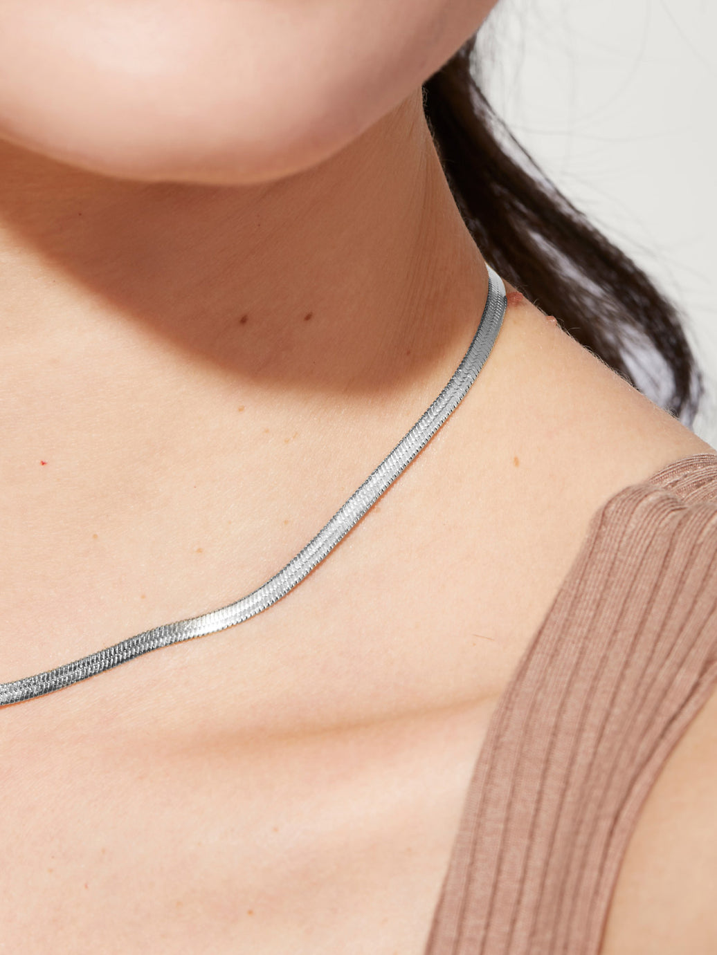 Hailey Herringbone Chain Necklace | Silver
