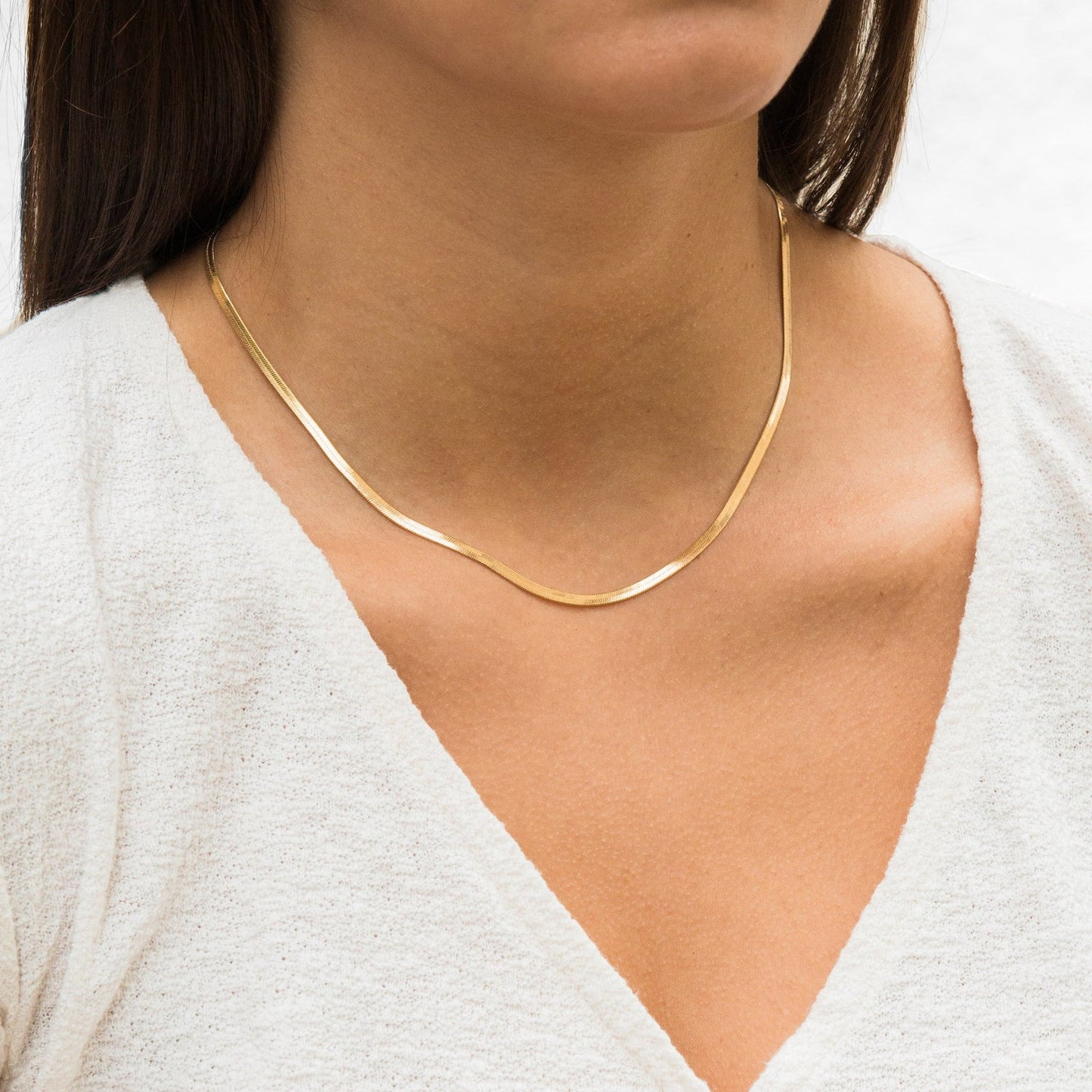 Hailey Herringbone Chain Necklace | Gold