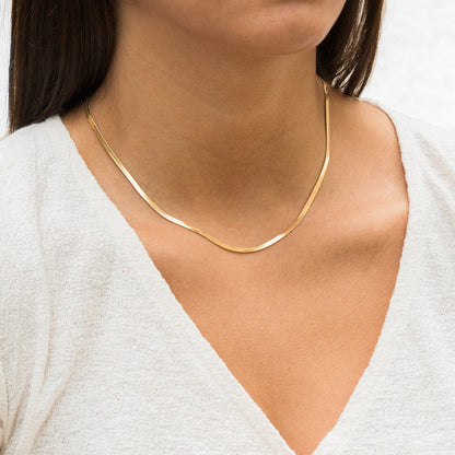 Hailey Herringbone Chain Necklace | Gold
